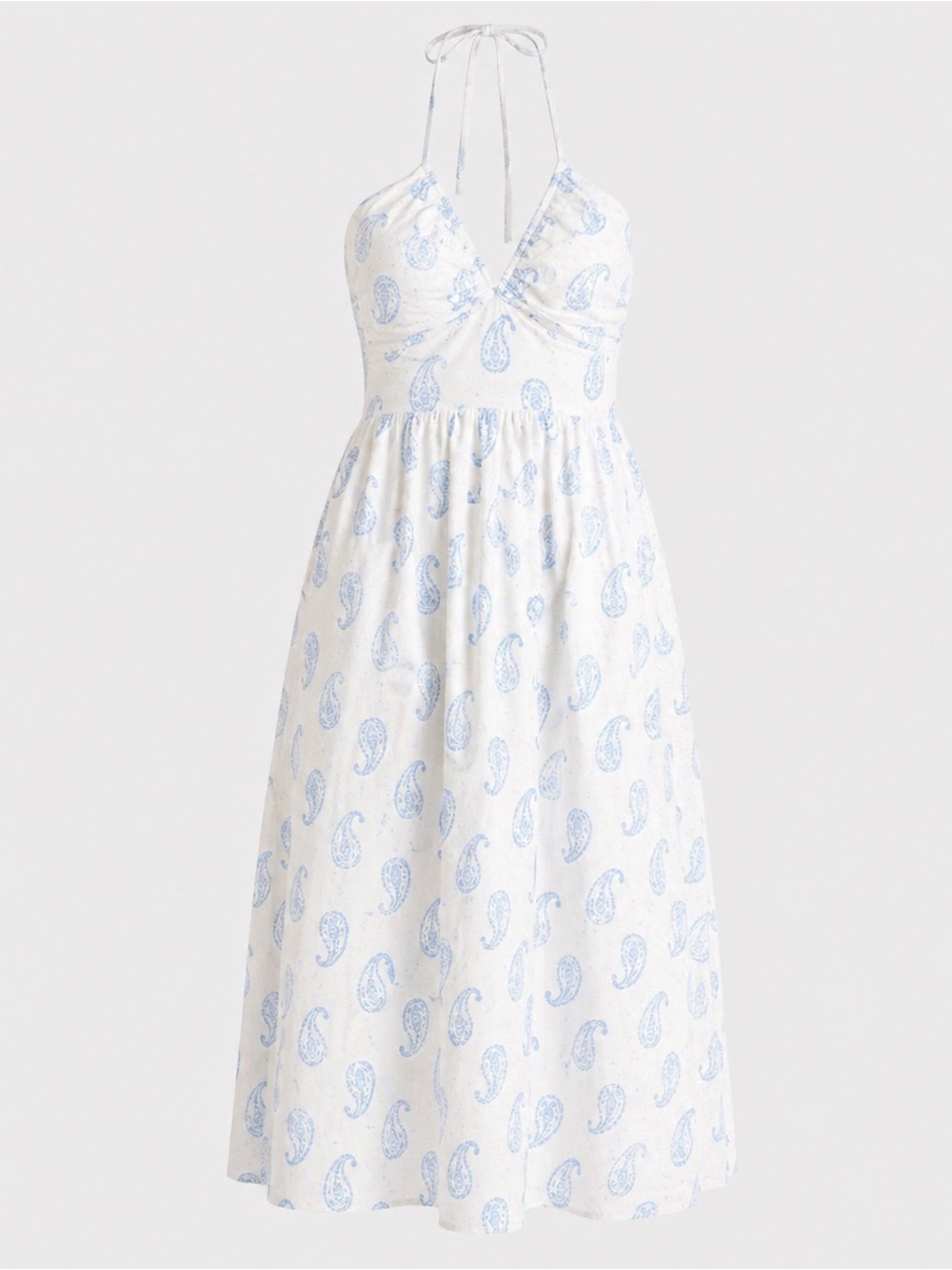White & Blue Paisley Halter Neck Dress
